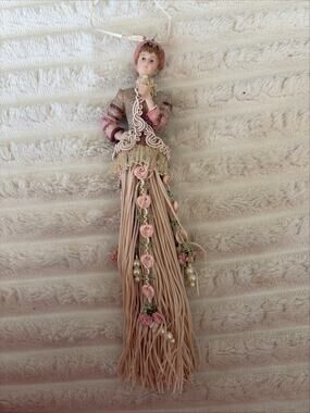 Vintage Victorian Tassel Doll Ornament - Pink & Gold Elegant Lace Figurine